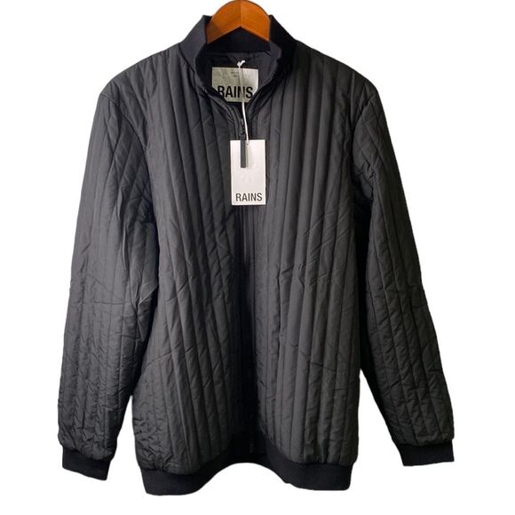 Rains Liner High Neck Jacket in Black Unisex Size XL Full Zip